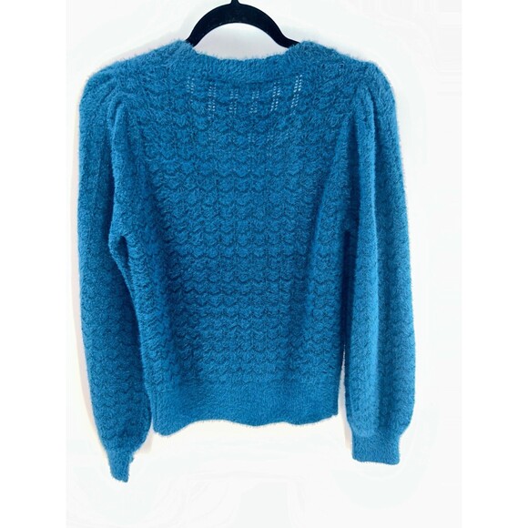 Women's Another Love Teal Fuzzy Soft Puff Sleeve Cardigan Sweater Size S - Picture 6 of 7